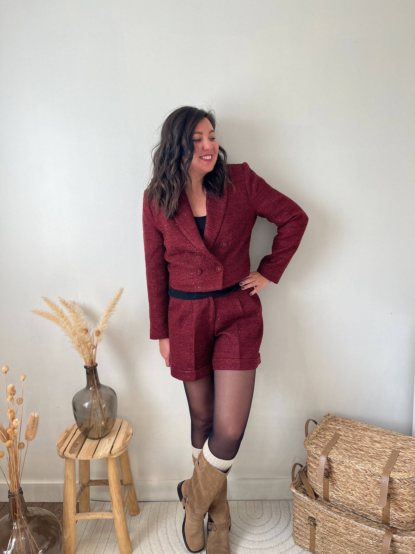 Short en tweed "Bliss" bordeaux