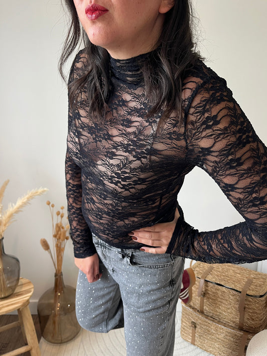 Haut dentelle "Aude" Noir