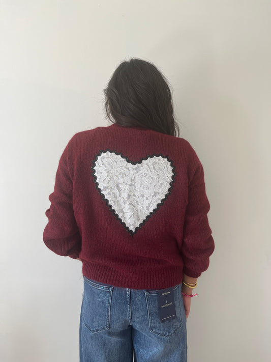 Cardigan coeur bordeaux "Gina"