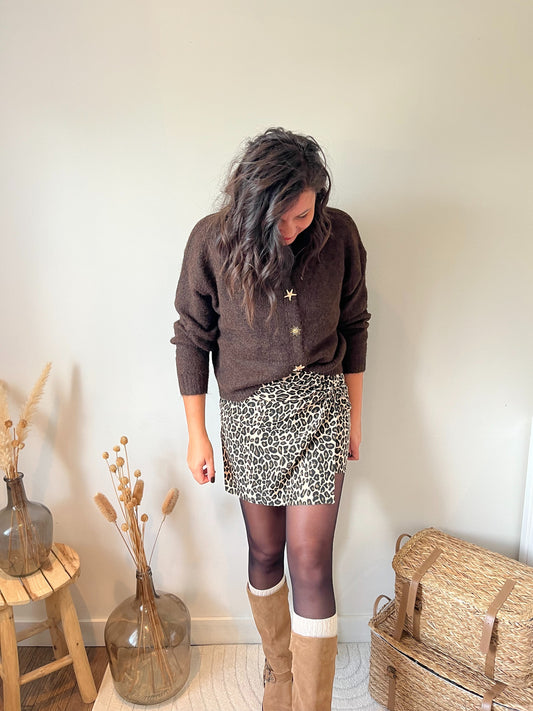 Cardigan "Arya" à boutons fantaisie marron