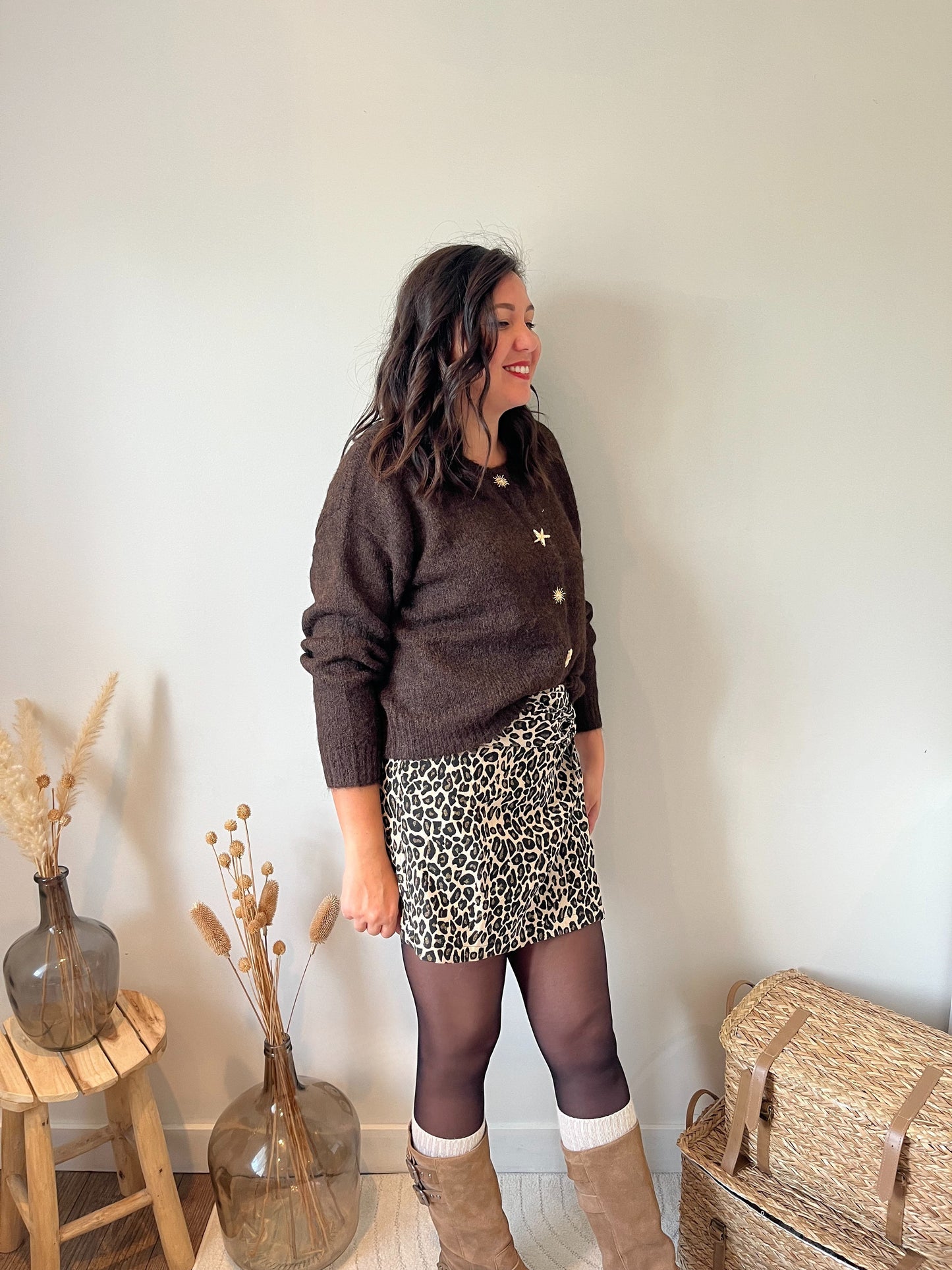 Cardigan "Arya" à boutons fantaisie marron