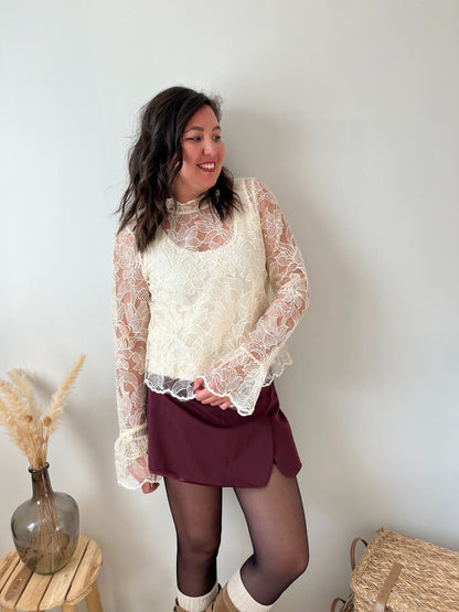 Blouse dentelle et sequins "Bella" crème