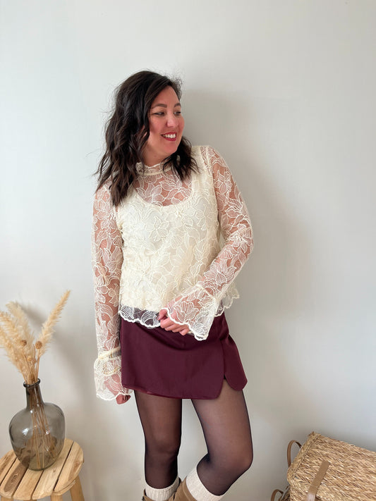 Blouse dentelle et sequins "Bella" crème