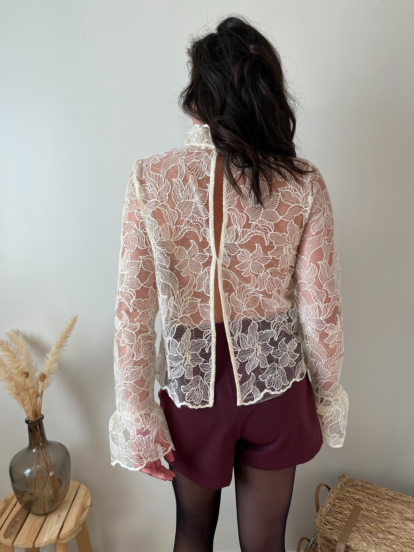 Blouse dentelle et sequins "Bella" crème