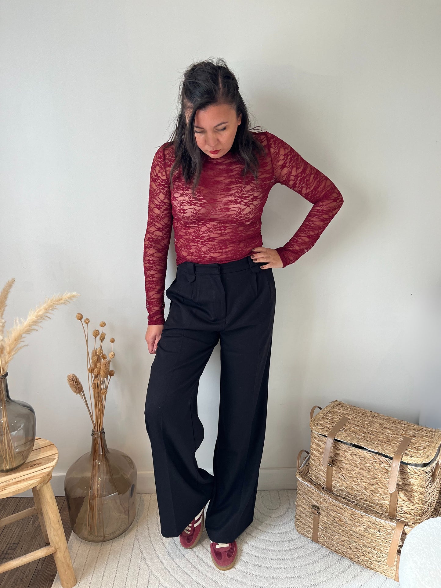 Haut dentelle "Aude" bordeaux