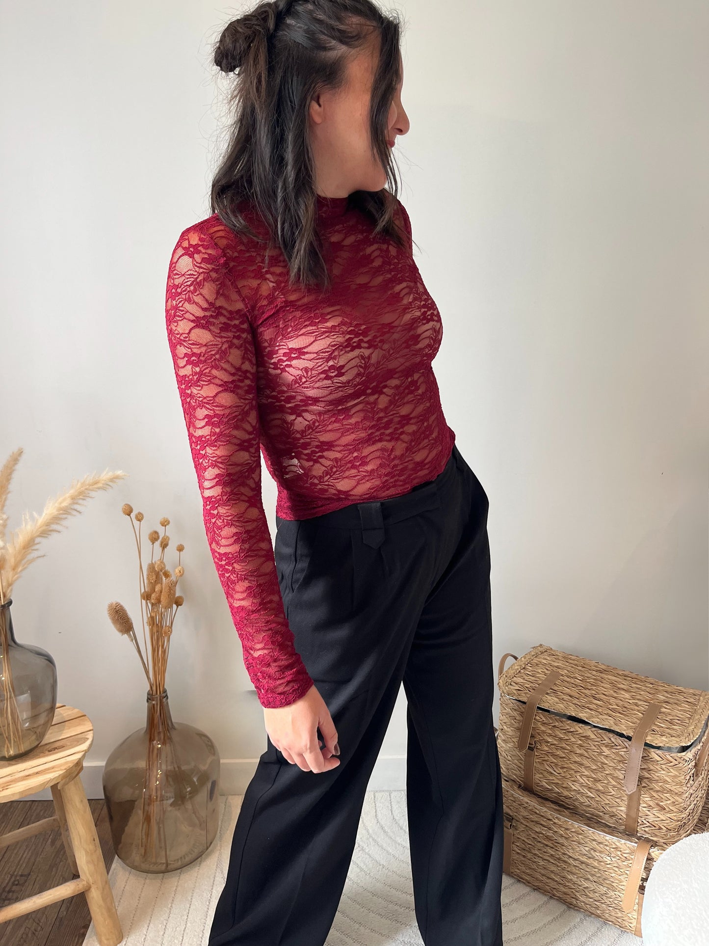 Haut dentelle "Aude" bordeaux