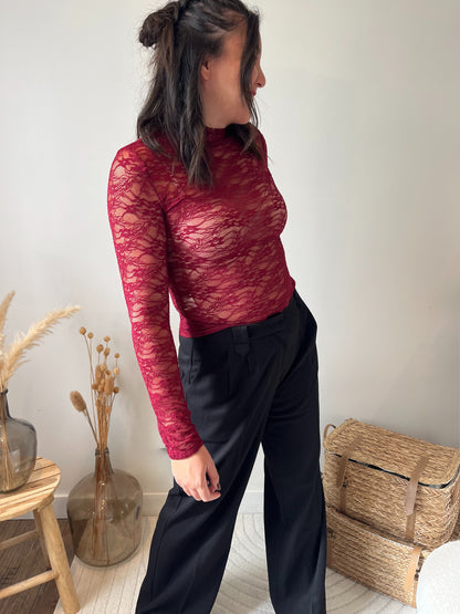 Haut dentelle "Aude" bordeaux