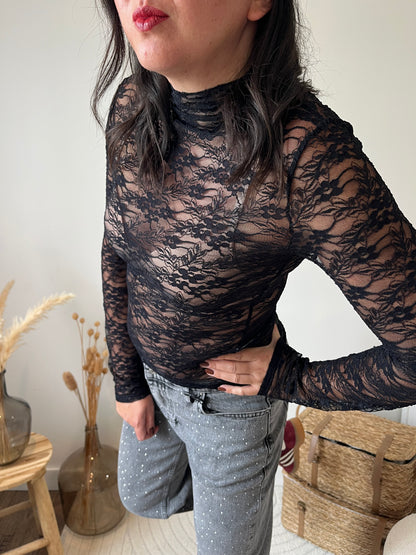 Haut dentelle "Aude" Noir