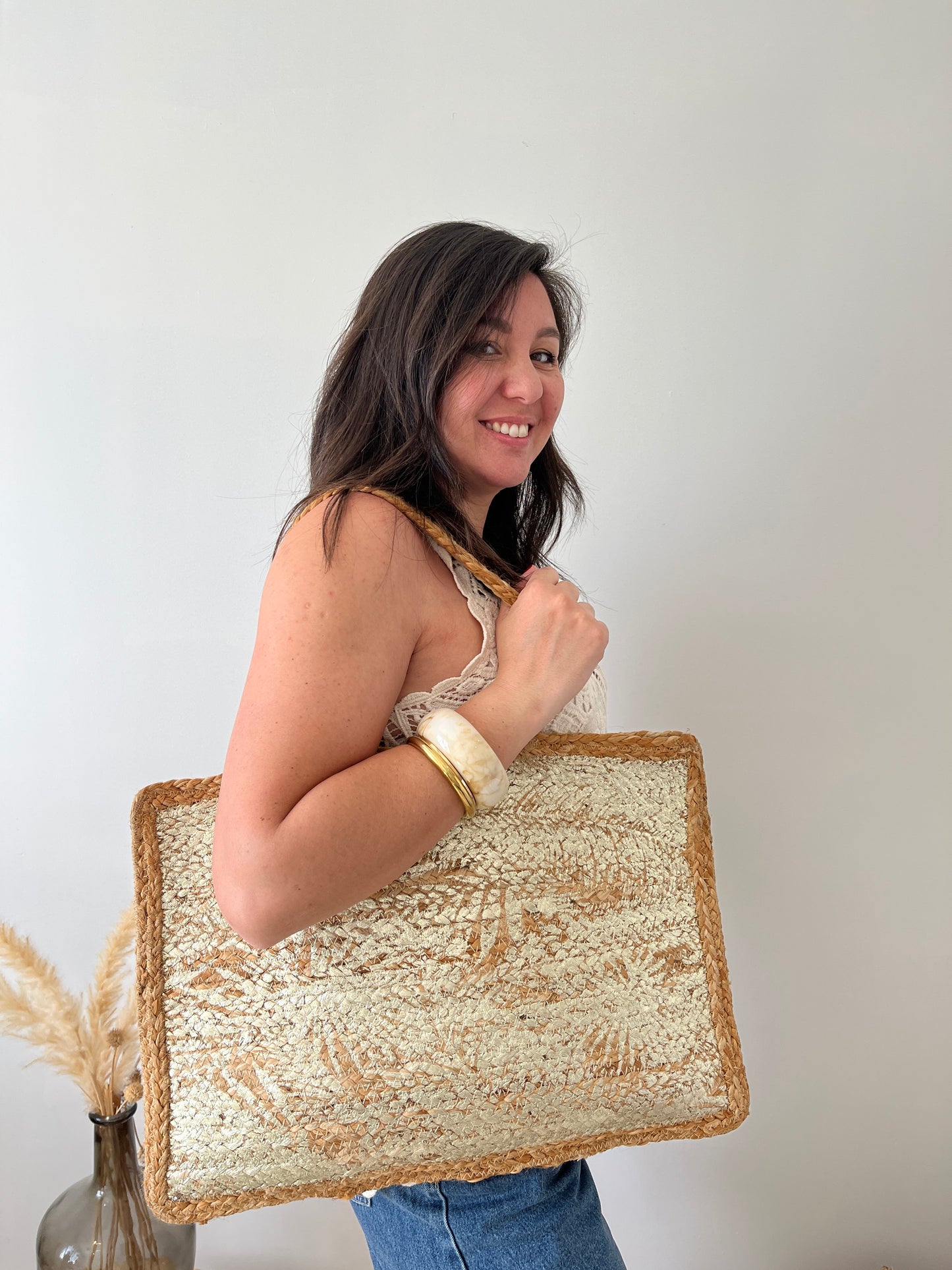 Cabas en jute doré