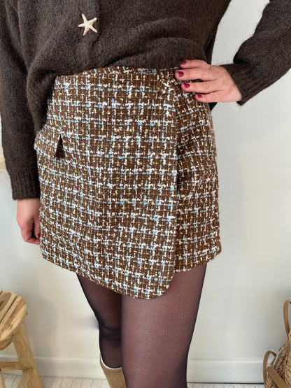 Jupe Short tweed marron "Blake"