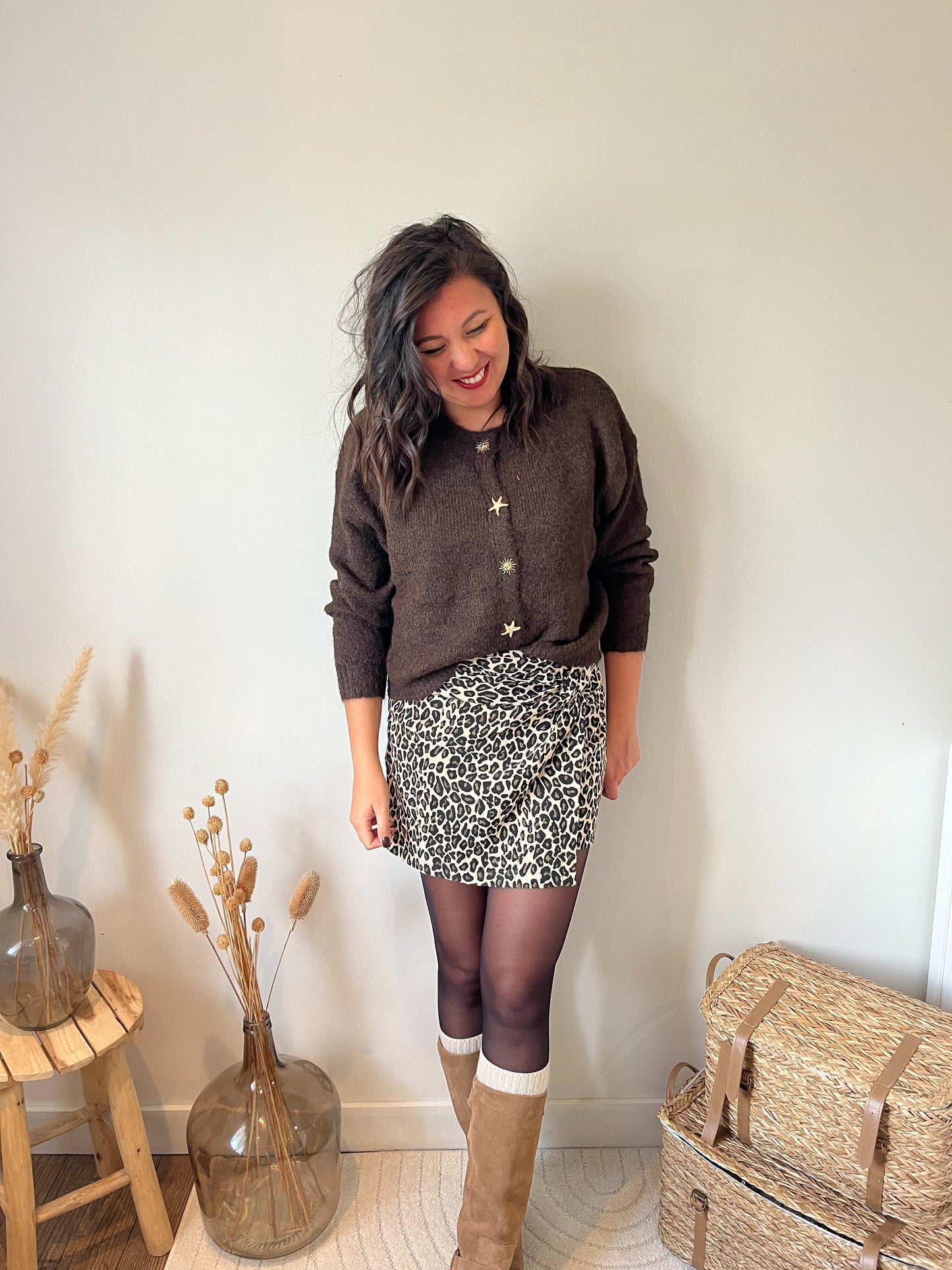 Cardigan "Arya" à boutons fantaisie marron