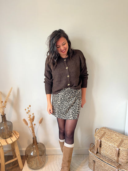 Cardigan "Arya" à boutons fantaisie marron