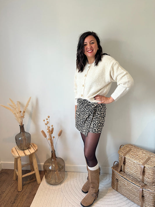 Cardigan "Arya" à boutons fantaisie Crème