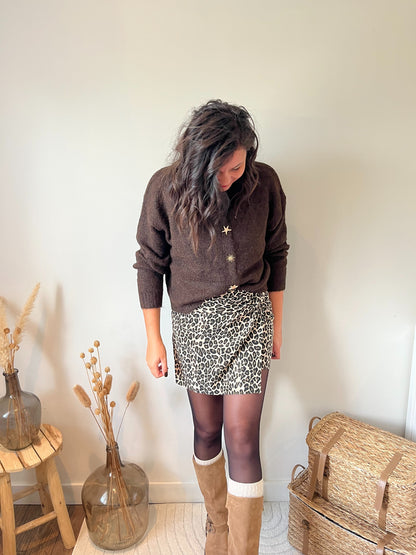 Cardigan "Arya" à boutons fantaisie marron