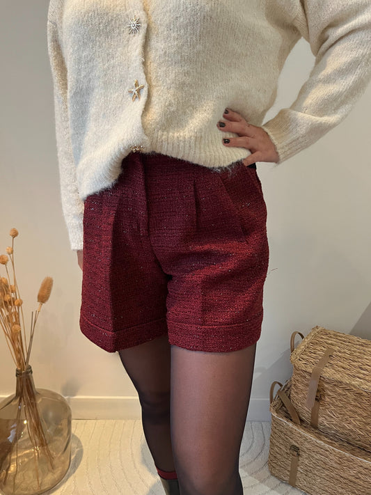 Short en tweed "Bliss" bordeaux